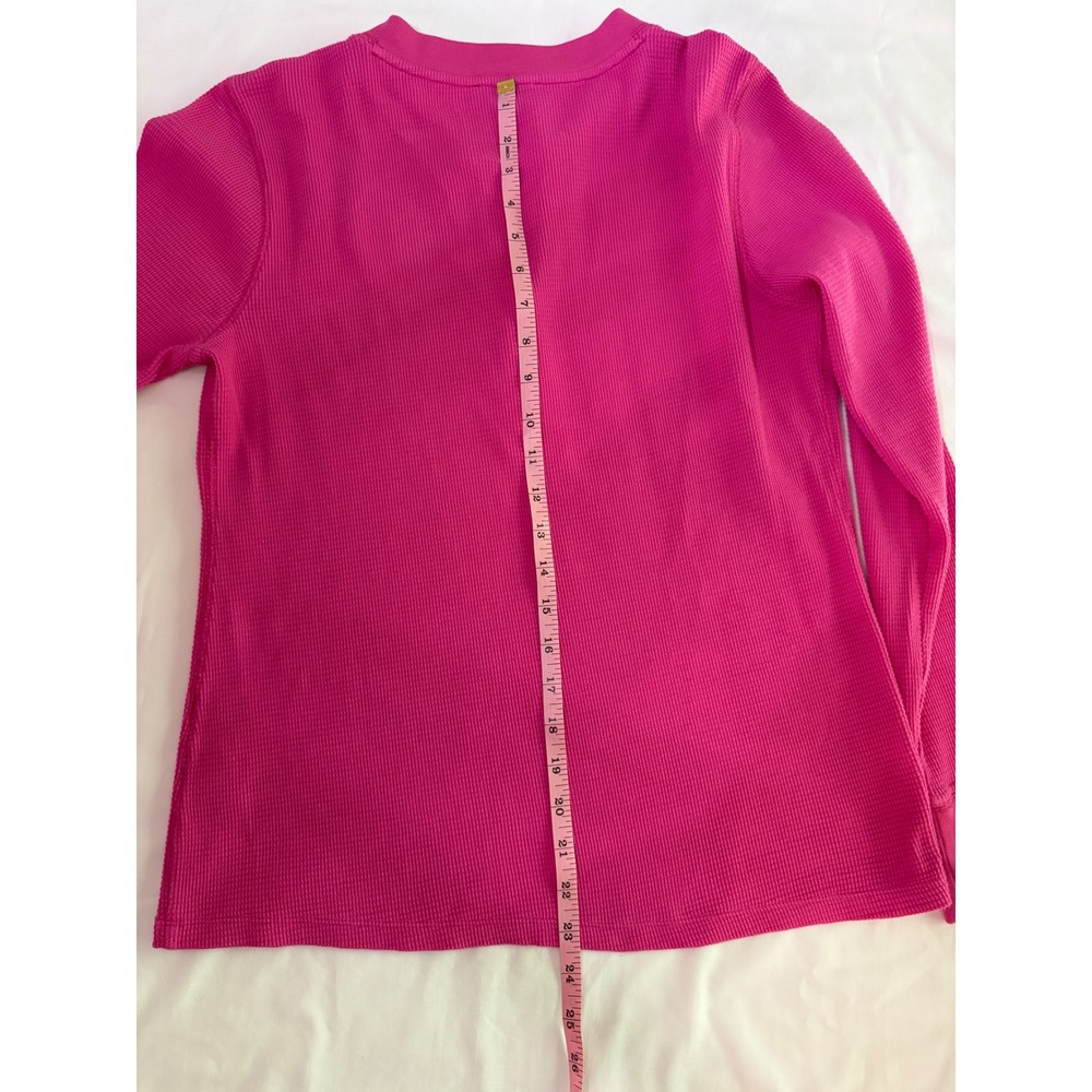J. CREW Bright Pink Stretch Cotton Waffle Knit Thermal Henley Pajama Set L - Picture 8 of 11